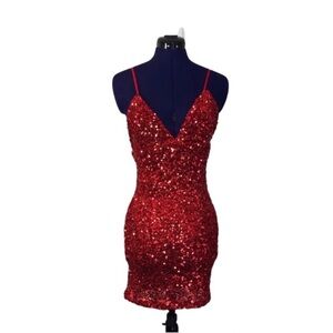 Fashion Nova Red Sequins Mini Dress